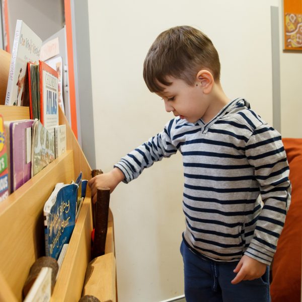 child browsing books